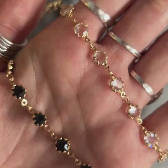 Black/Clear Crystal Gold Chain Choker/ Gold Chain Choker