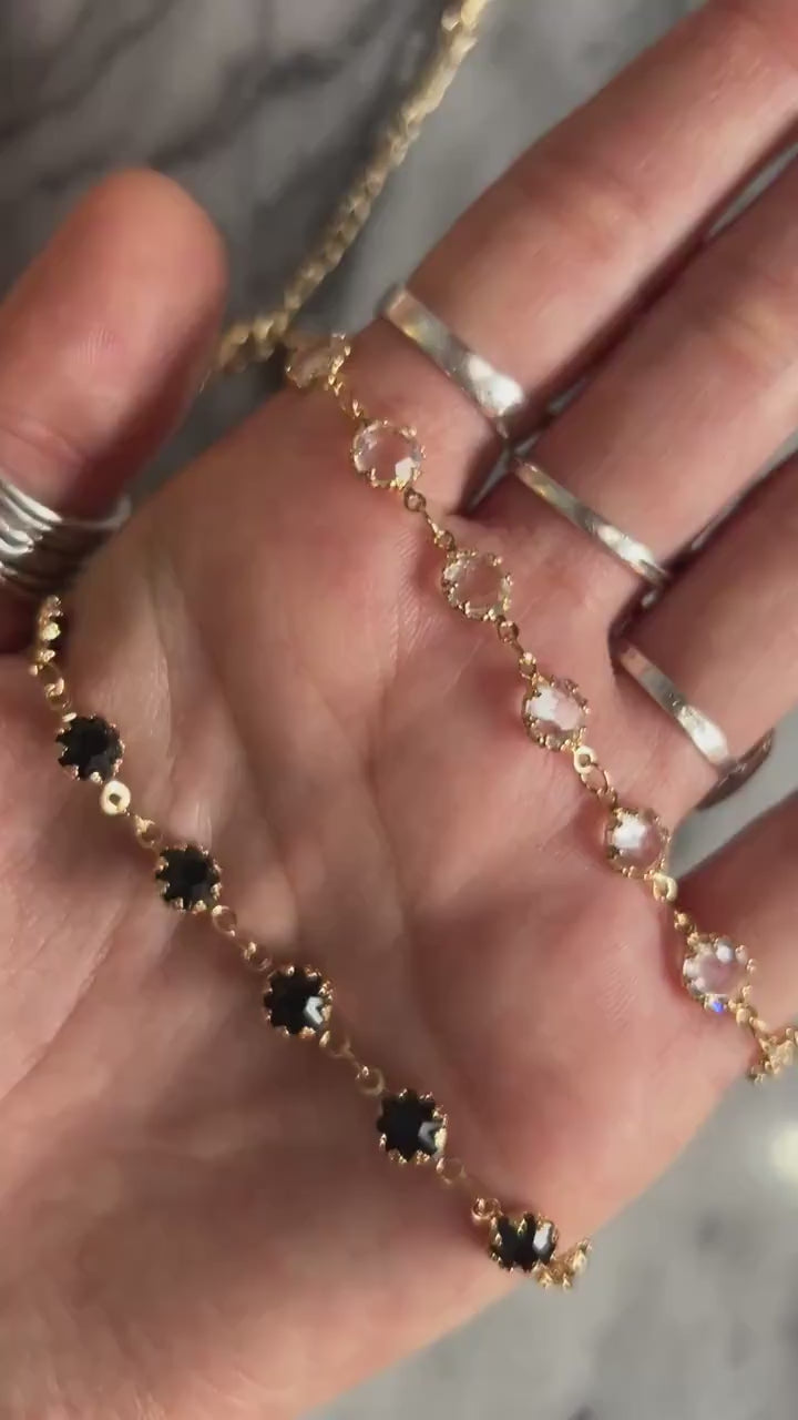 Black/Clear Crystal Gold Chain Choker/ Gold Chain Choker