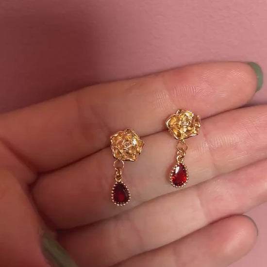 Red Rose Teardrop Stud Earrings