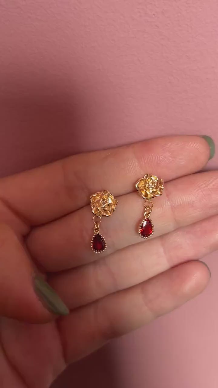 Red Rose Teardrop Stud Earrings