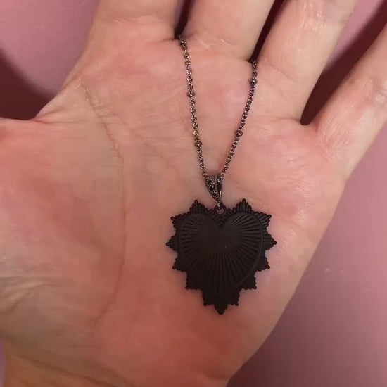 Black Radiant Heart Necklace