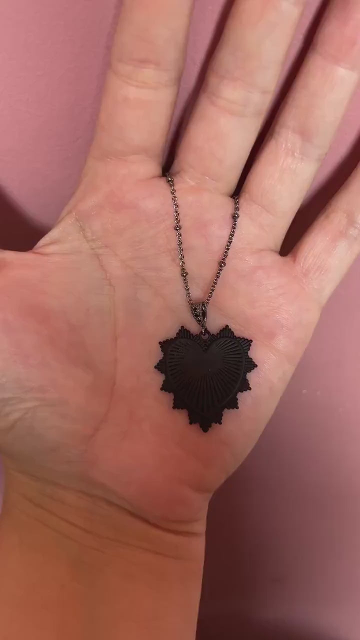 Black Radiant Heart Necklace