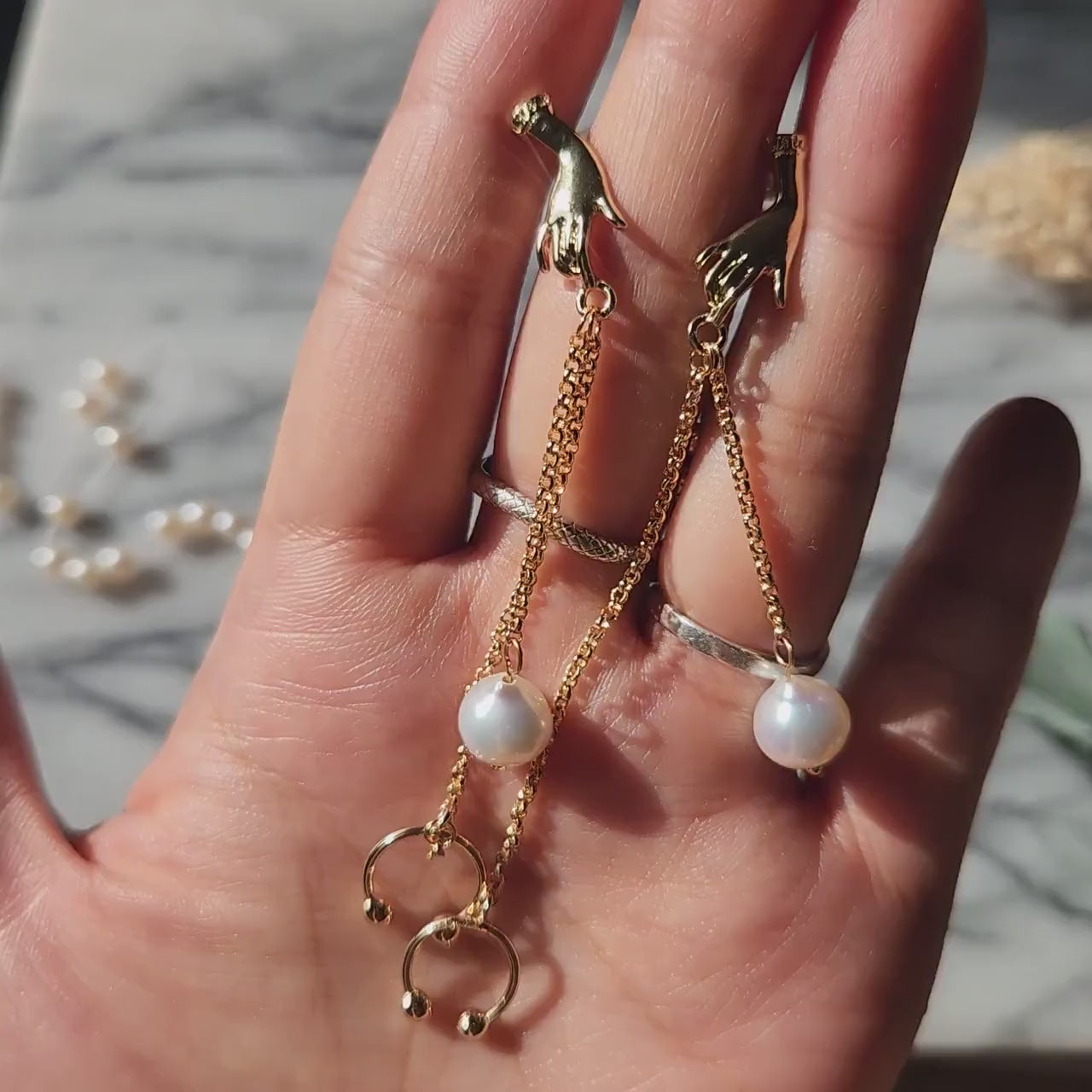VIVIENNE Gold Pearl Chain Earrings