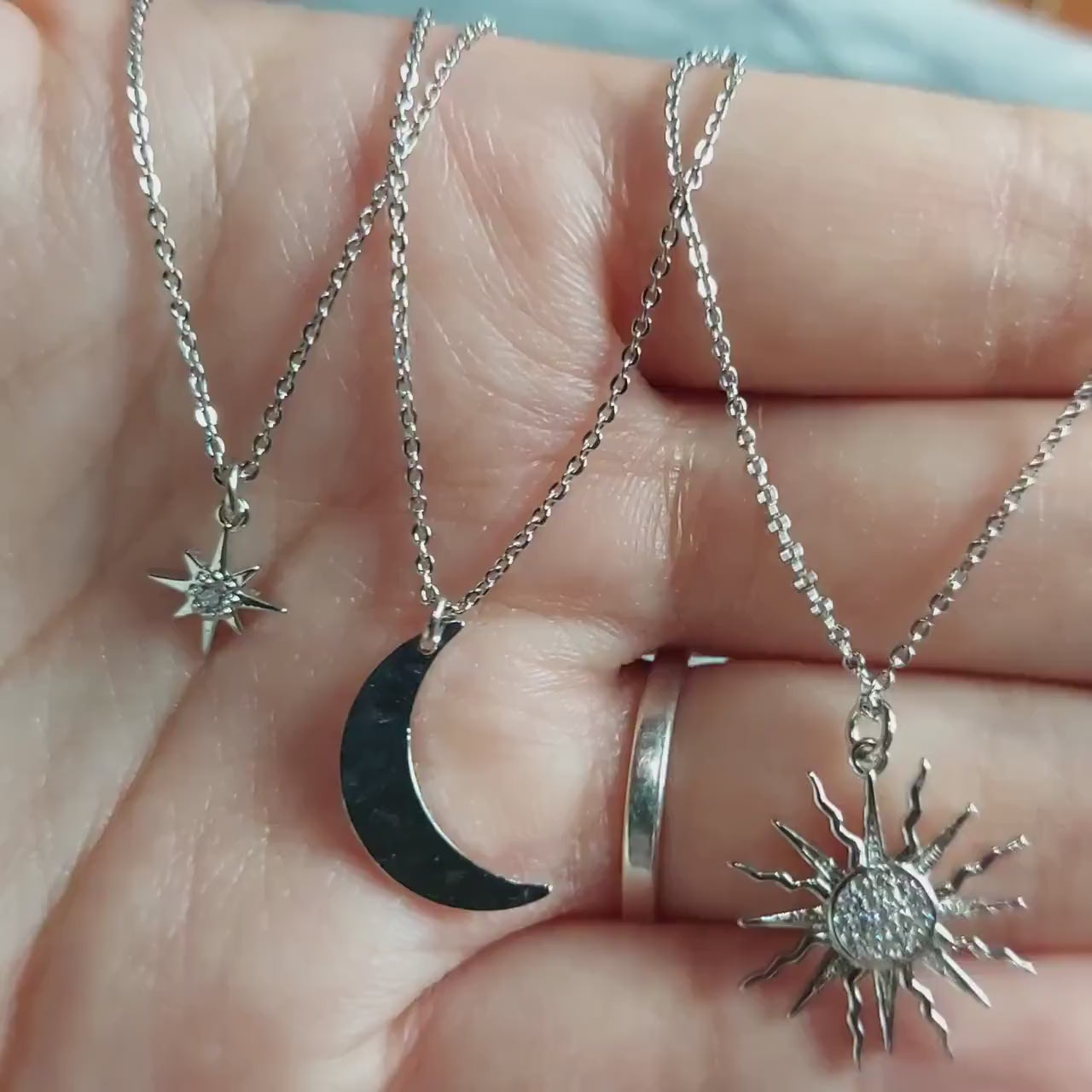 SOLSTICE Star / Sun / Moon Dainty Silver Necklaces
