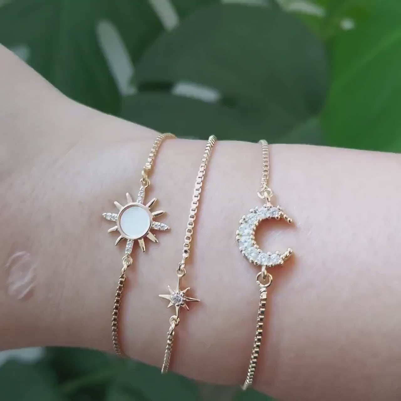 Solstice Celestial bracelet set/ Moon/Sun/Star Adjustable Bracelet