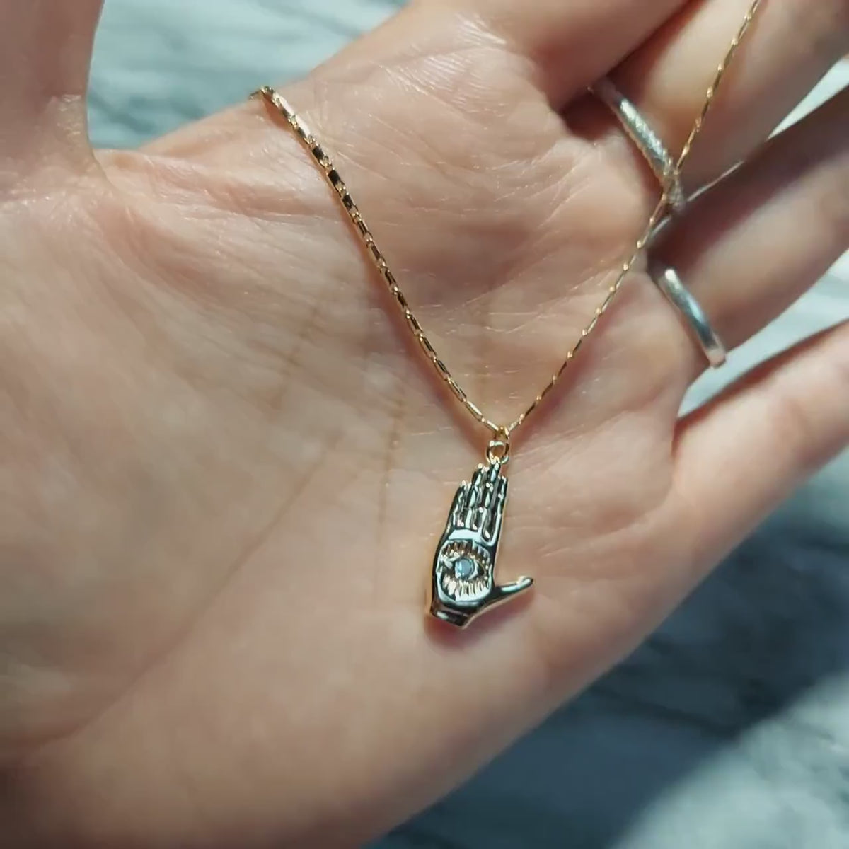 Evil Eye / Tarot Hand Gold Necklace