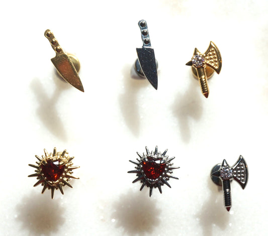 Flat Back Piercing / Screw on Stud / Tragus / Conch/ Helix Piercing in Gold/ Silver